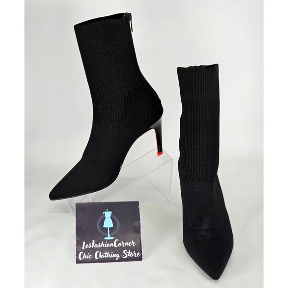 Staccato Women's Black Knit Pointed Toe Mid Socks Boots Red Heels Sz 9.5 40 314 - Picture 1 of 16